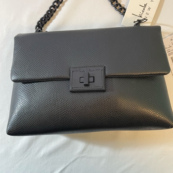 Crossbody Purse Black Shoulder Chain Bag Snakeskin Faux Leather Nicole Miller - Picture 3 of 4